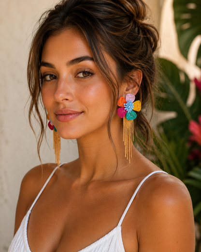 Tropical Bloom Tassel Earrings